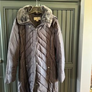 Michael Kors Gray Puffer Coat with Faux Fur Collar